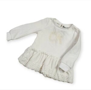 PEARL CK logo Calvin Klein white long sleeve ruffle lace bottom